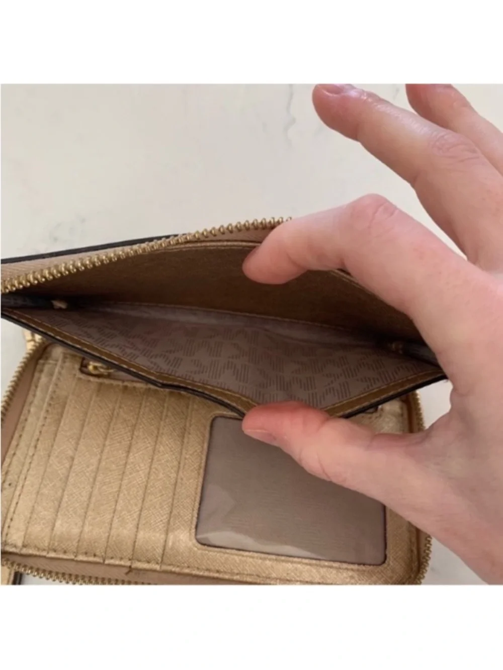 Michael Kors Metallic Gold Wristlet Zip Wallet
